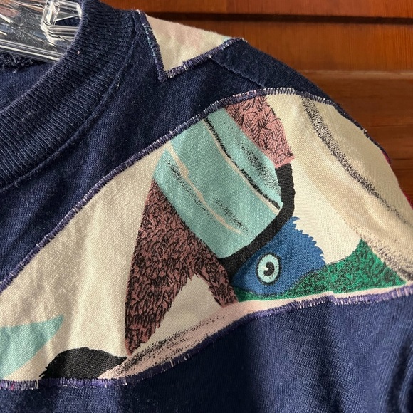 Vintage 80s Ricki & Company Navy Graphic Appliqué T-Shirt Birds Design (Size M) - Picture 4 of 8